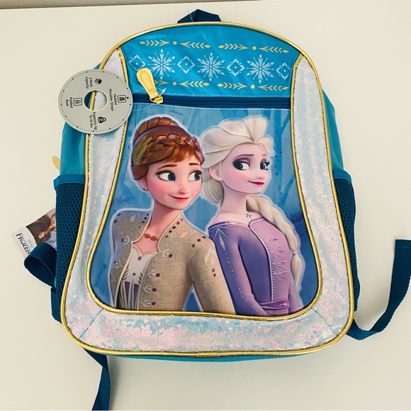 Frozen-2 Anna and Elsa Blue Sparkly School Backpack, NWT. - Picture 7 of 7